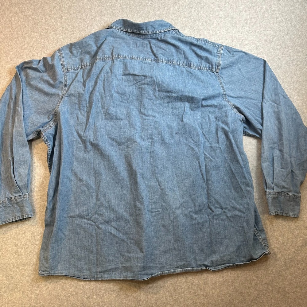 Wrangler Big & Tall Denim Shirt Mens 3XL Blue Chambray Button Up Workwear - Picture 2 of 11